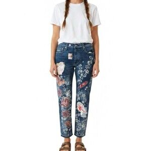 Upcycled Levi’s Art Jeans distressed bleached stenciled appliqués size 39